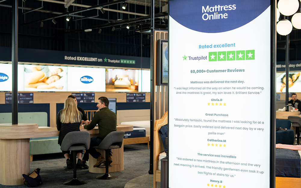 The reviews board at the Mattress Online Doncaster Store