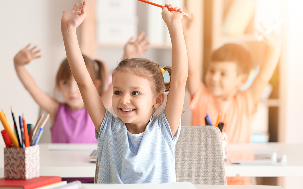 Young pupil in classroom at school