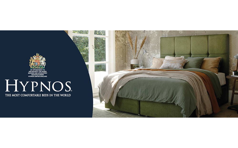 Hypnos brand banner with the Royal Warrant of Appointment stamp.