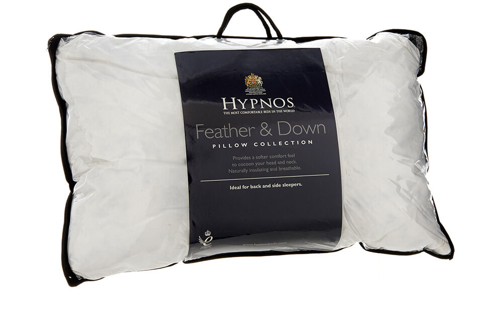 Hypnos Feather and Down Pillow in packaging.