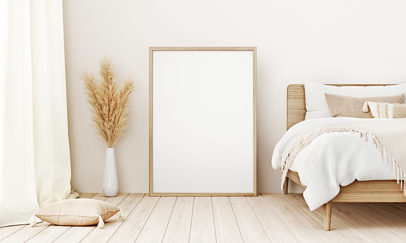 Minimalist bedroom with pampas grass