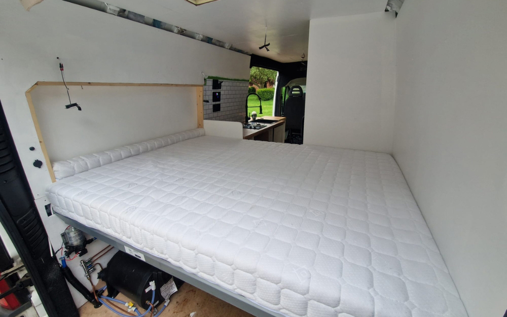 A bespoke mattress in a motorhome.