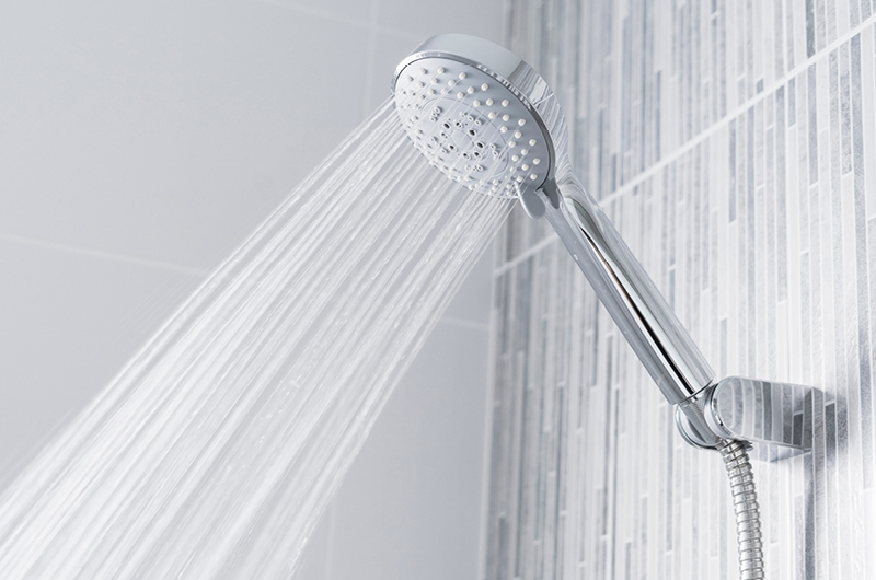 Silver shower head on