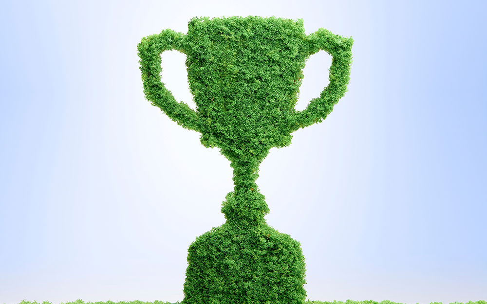 A trophy made out of plants.