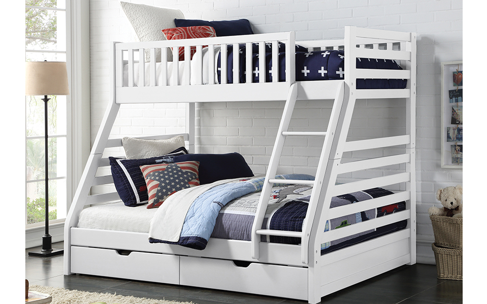 A States Wooden Three Sleeper Bunk Bed in a children's bedroom.