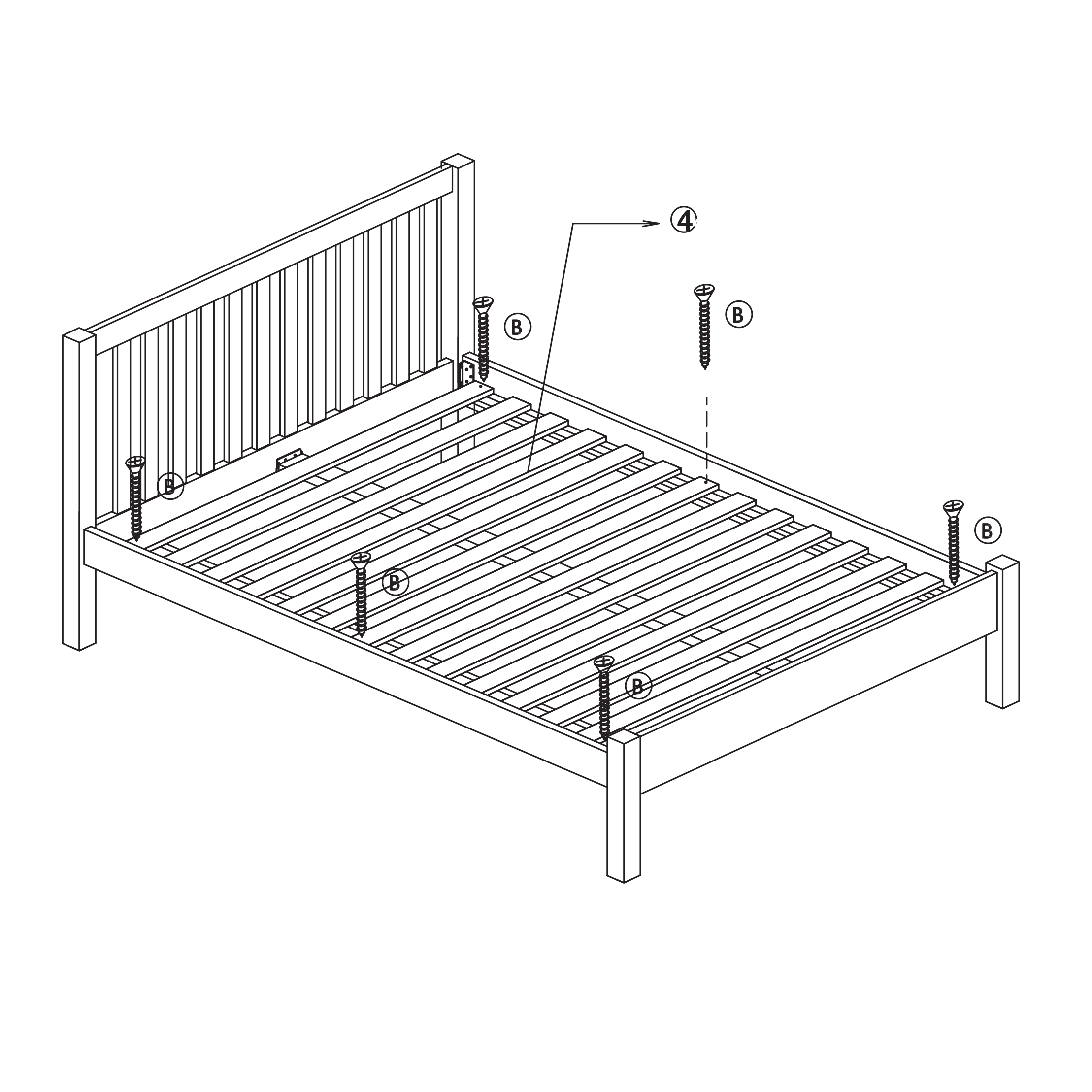 Instructions for assembling a solid slatted bed frame